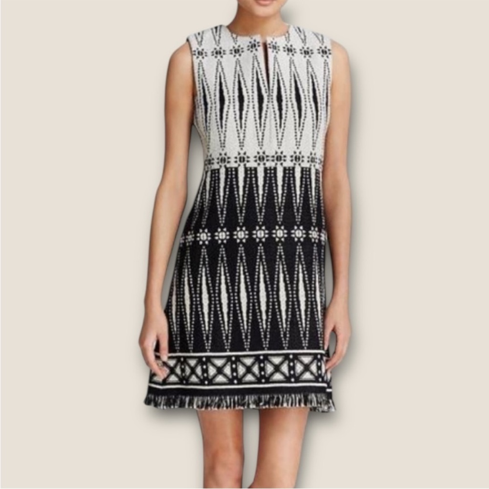 Tory Burch Black and White Patterned Mini Dress